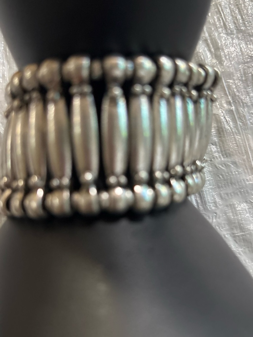 Polished Silver Beaded Stretch Bracelet - Women Jewelry